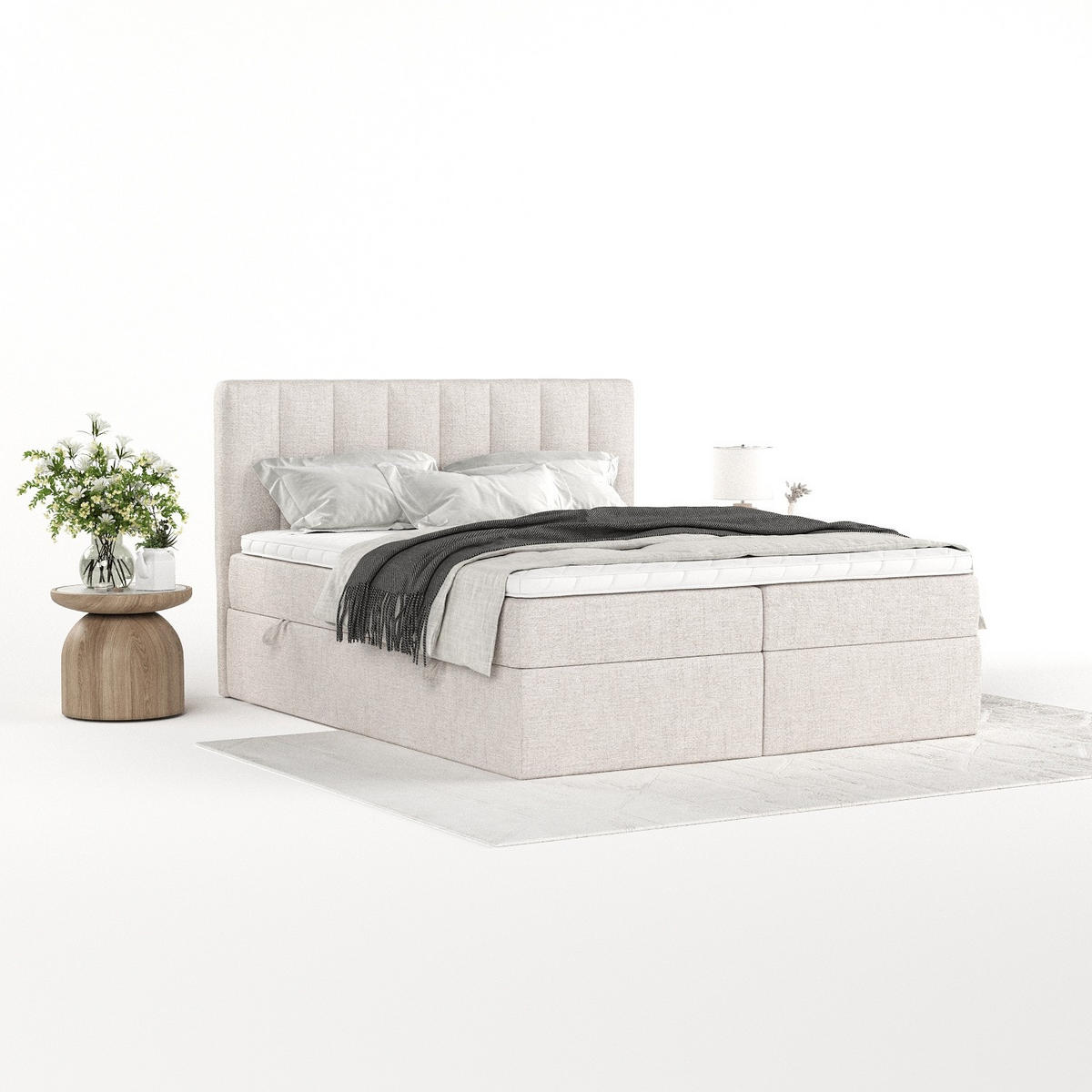 BOXBETT Bari 140/200 cm Hellbeige im Neve Stoff - Sandfarben, Holz/Holzwerkstoff (140/200cm) - AltaBeds