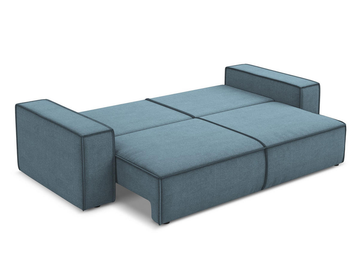 3-SITZER SOFA mit Schlaffunktion Strukturstoff Stoff Blau - Blau/Schwarz, Kunststoff/Textil (255/85/105cm) - Makamii