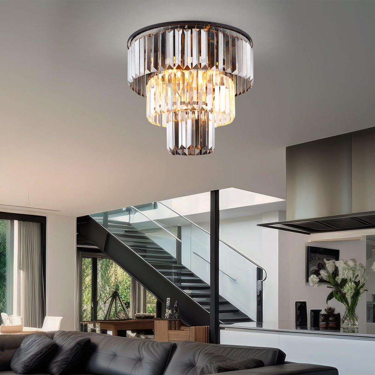 LED DECKENLEUCHTE Kristalle Glas Schwarz - Schwarz, Glas (40/40/33cm) - Globo Lighting