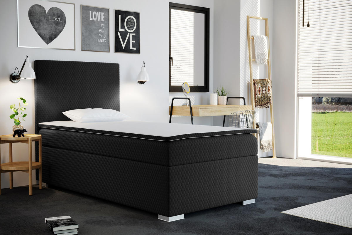 BOXBETT Mit Bettkasten Matratze Topper ICON Schwarz 80x200 cm Links - Schwarz, Holz (80/200cm) - Kaiser Möbel