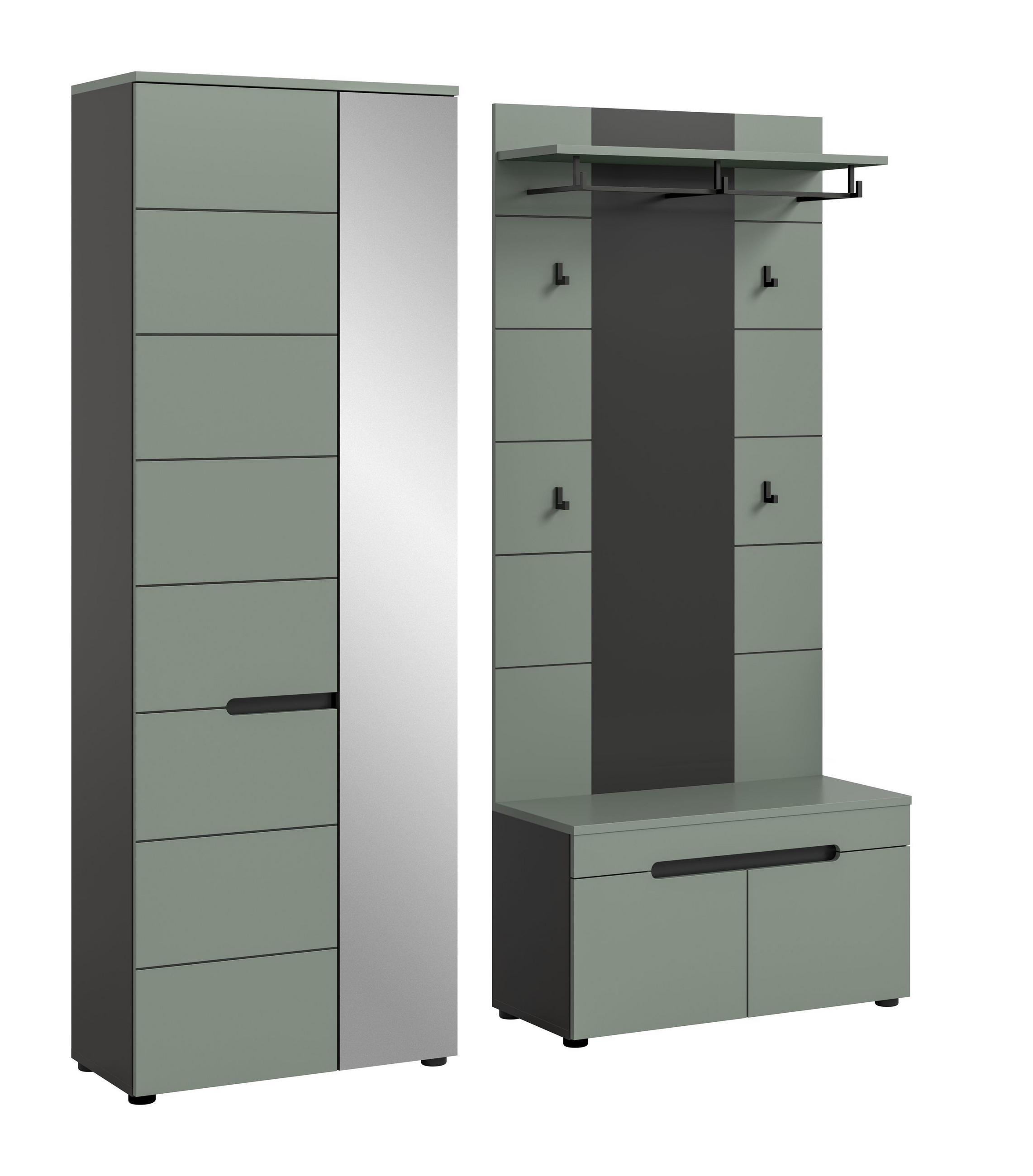 GARDEROBEN-SET CANU 3-tlg. (B/H/T: ca. 160/190/37 cm) in Basalt grau/Smoke Green - Grau, Holzwerkstoff (160/190/37cm)