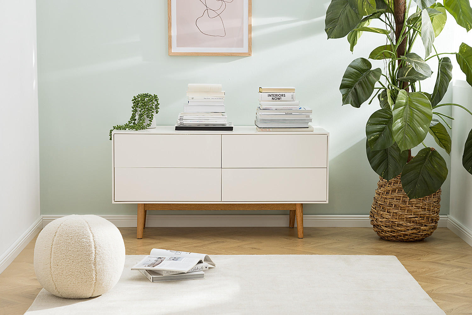 SIDEBOARD - Breite 120 cm - Eichefarben/Weiß, Holzwerkstoff (120/59/45cm) - home24