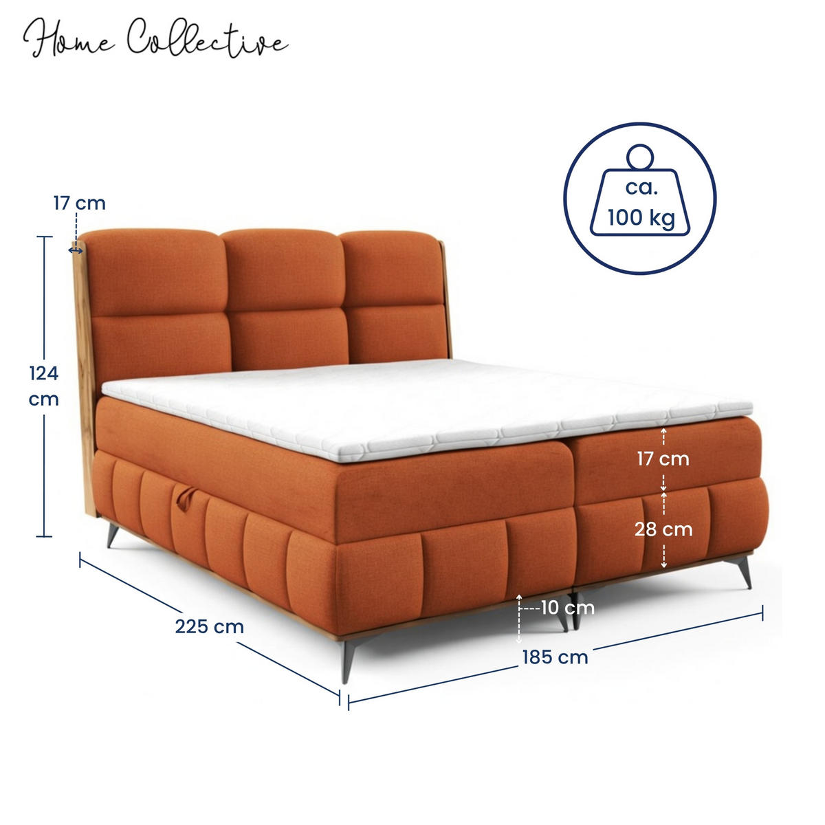 BOXBETT mit Stauraum und Topper 180x200 cm in Orange - Orange, Metall (180/200cm) - Home Collective