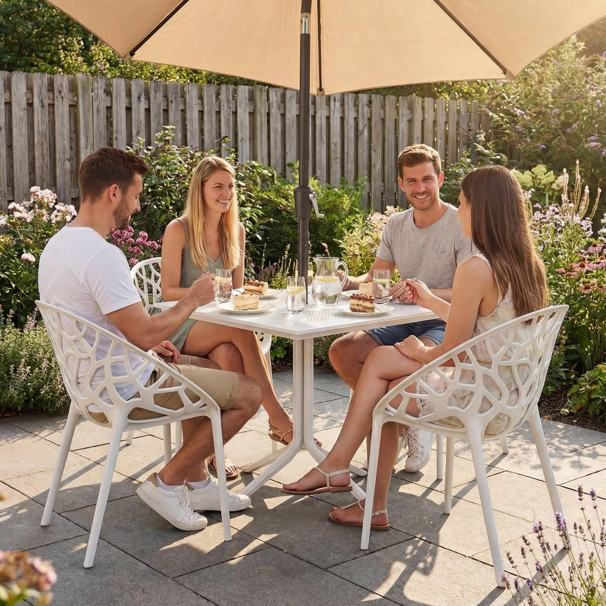 GARTENSITZGRUPPE 4 Kunststoff Weiß - Weiß, Kunststoff - CLP