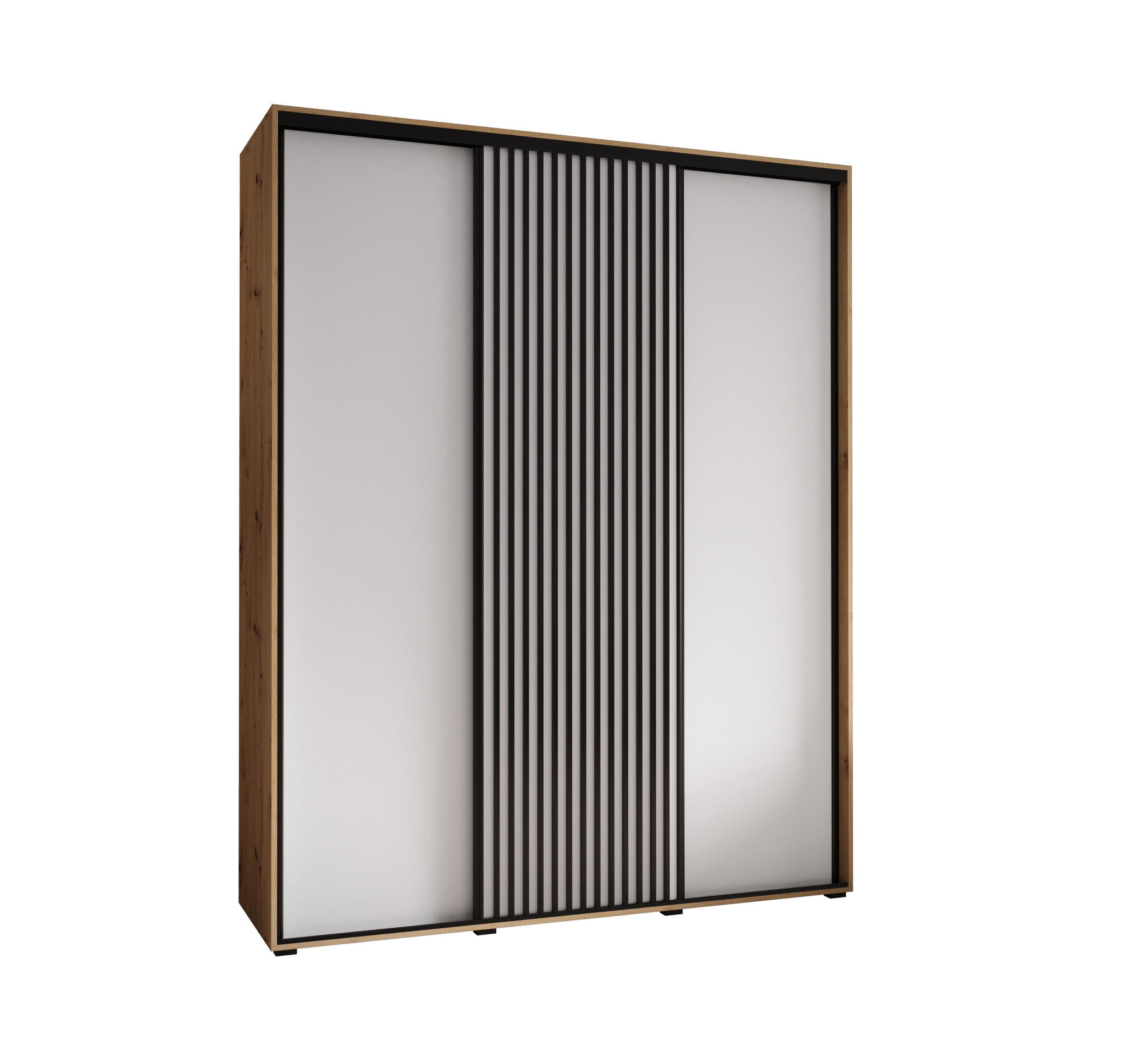 SCHWEBETÜRENSCHRANK 205,2/190/60 3-türig - Schwarz/Weiß, Holz/Metall (190/205.2/60cm) - Abiks Möbel