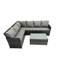 GARTENSET mit Couchtisch Polyrattan Dunkelgrau 6-Sitzer - Dunkelgrau/Grau, Glas/Kunststoff - Fimous