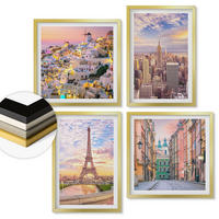 WANDBILDER 4er Set - 50x50 cm & 40x60 cm Goldrahmen - New York Paris Oia Warschau Dämmerung - Goldfarben, Kunststoff (50/50cm) - ArtPrintCave