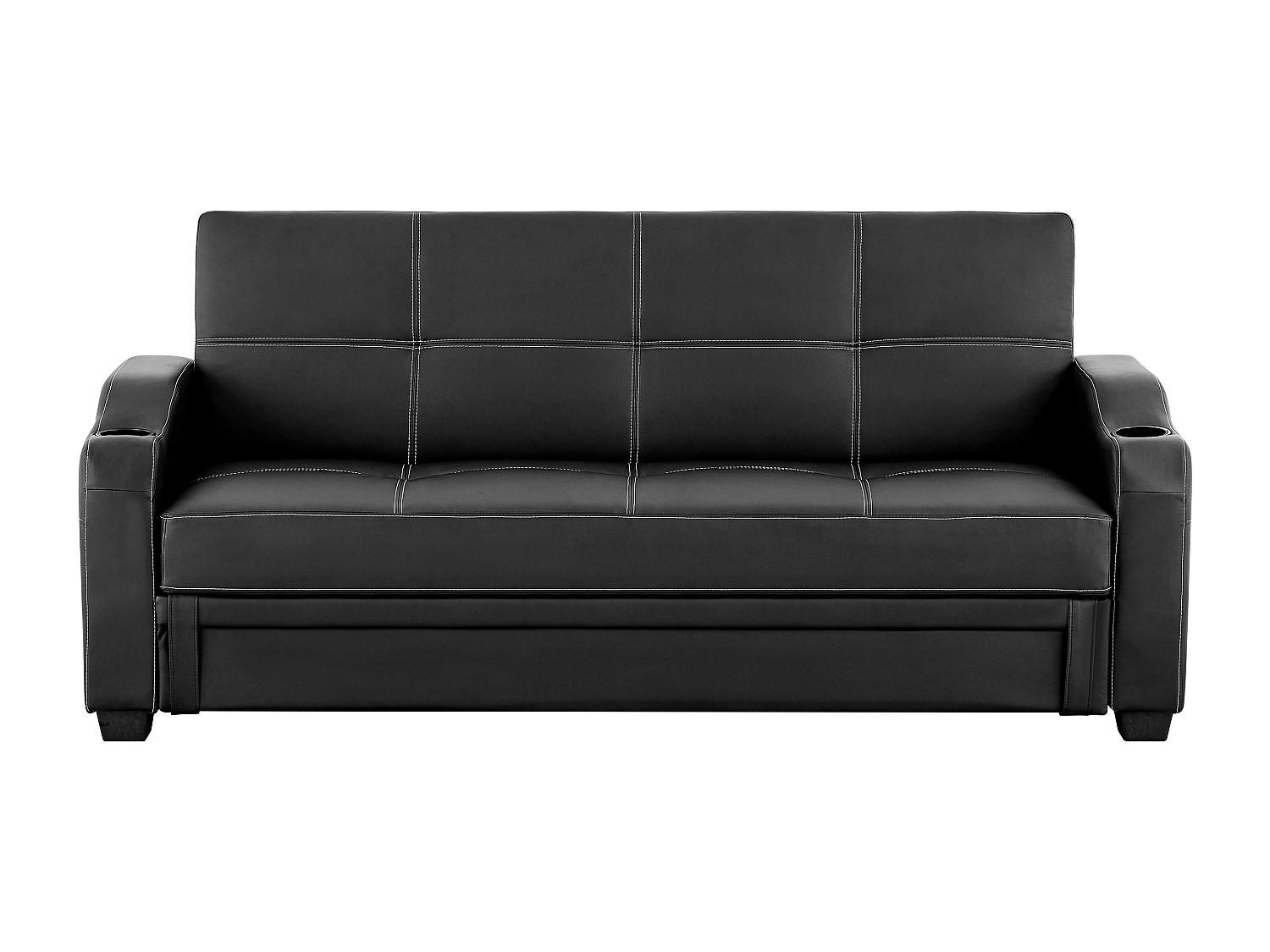 SCHLAFSOFA - 3 Personen - Kunstleder - Schwarz - - Schwarz, Leder (197/83/89cm) - Vente-Unique