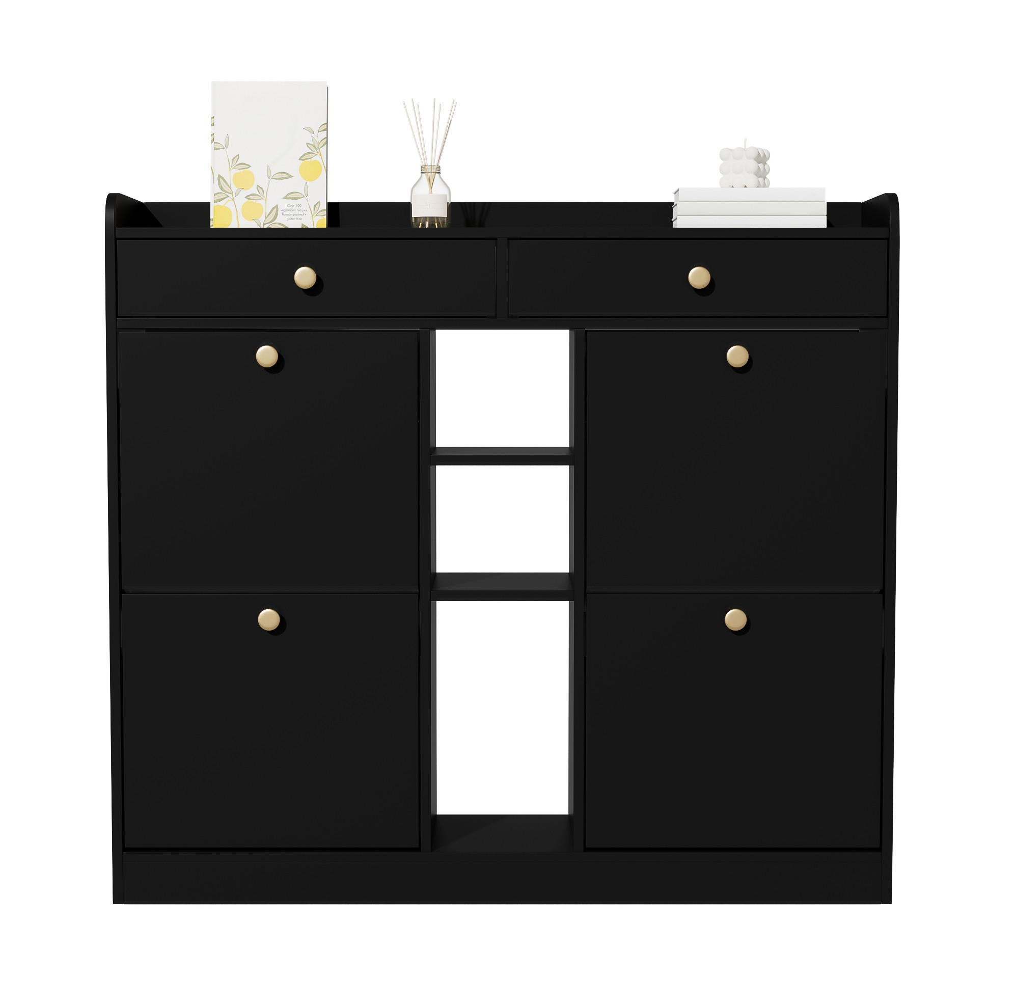 SCHUHSCHRANK 110/26/100 cm in Schwarz mit 4 Klappen und 2 Schubladen - Schwarz, Holzwerkstoff (110/100/26cm) - BEAOK