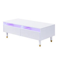 COUCHTISCH 90 cm mit Glas und LED-Effekt Hochglanz-Oberfläche Stauraum Weiß - Weiß, Holz/Holzwerkstoff (110/55/40cm) - EVRYAE