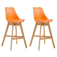 BARHOCKER 2er Set Kunststoff orange - Eukalyptusholzfarben/Orange, Holz/Kunststoff (48/112/56cm) - CLP