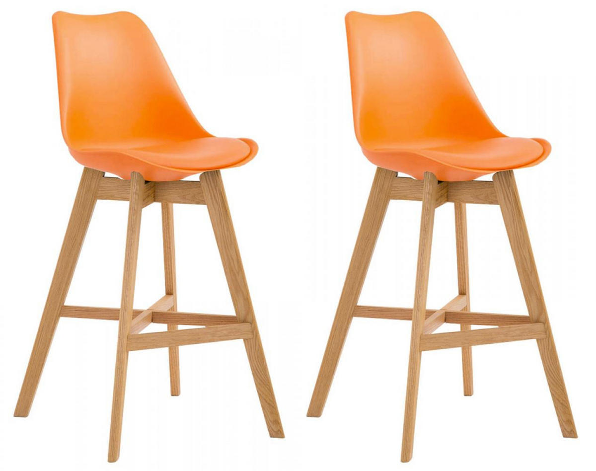 BARHOCKER 2er Set Kunststoff orange - Eukalyptusholzfarben/Orange, Holz/Kunststoff (48/112/56cm) - CLP