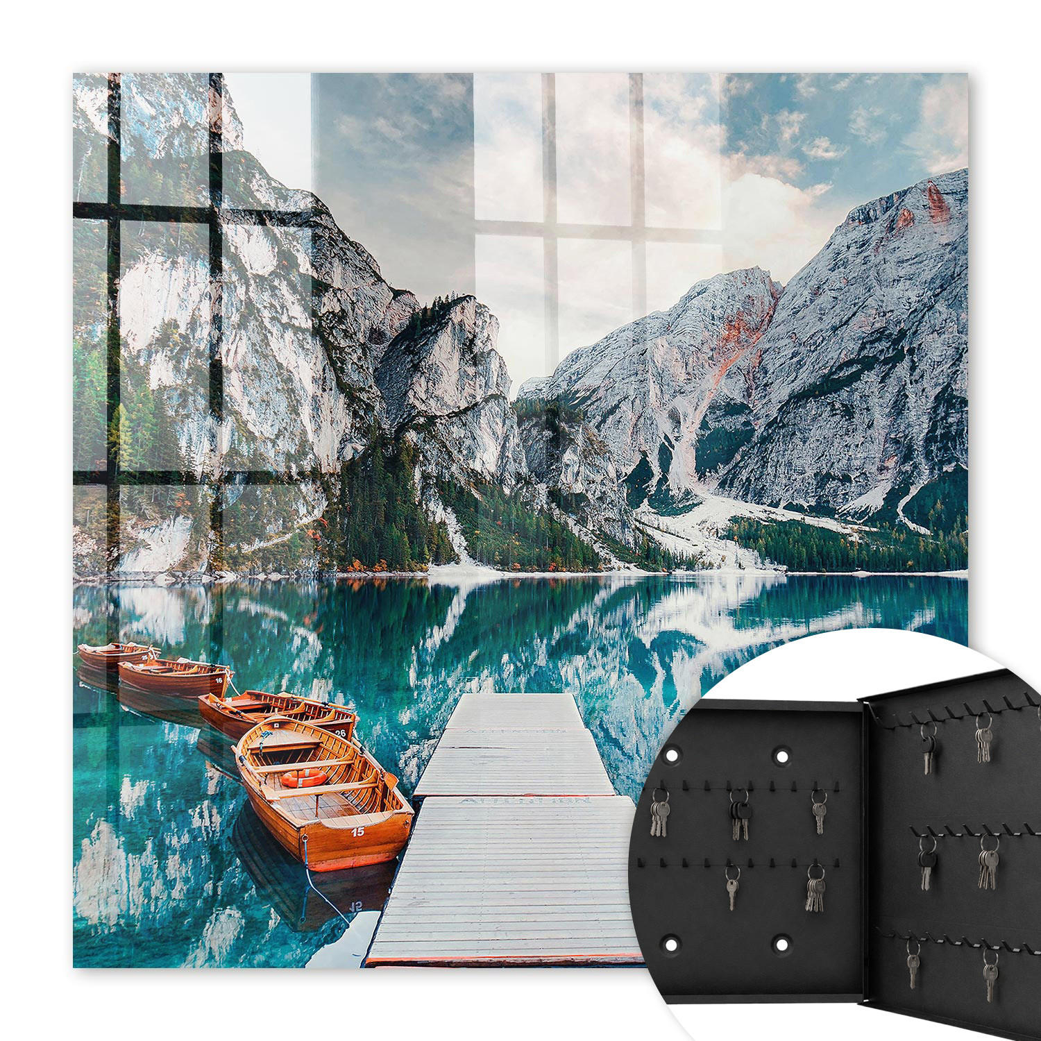 SCHLÜSSELBOX Schwarz 30x30 cm- Türöffnung nach rechts - Berglandschaft - Blau, Metall (30/30/5cm) - TULUP