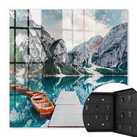 SCHLÜSSELBOX Schwarz 30x30 cm- Türöffnung nach rechts - Berglandschaft - Blau, Metall (30/30/5cm) - TULUP
