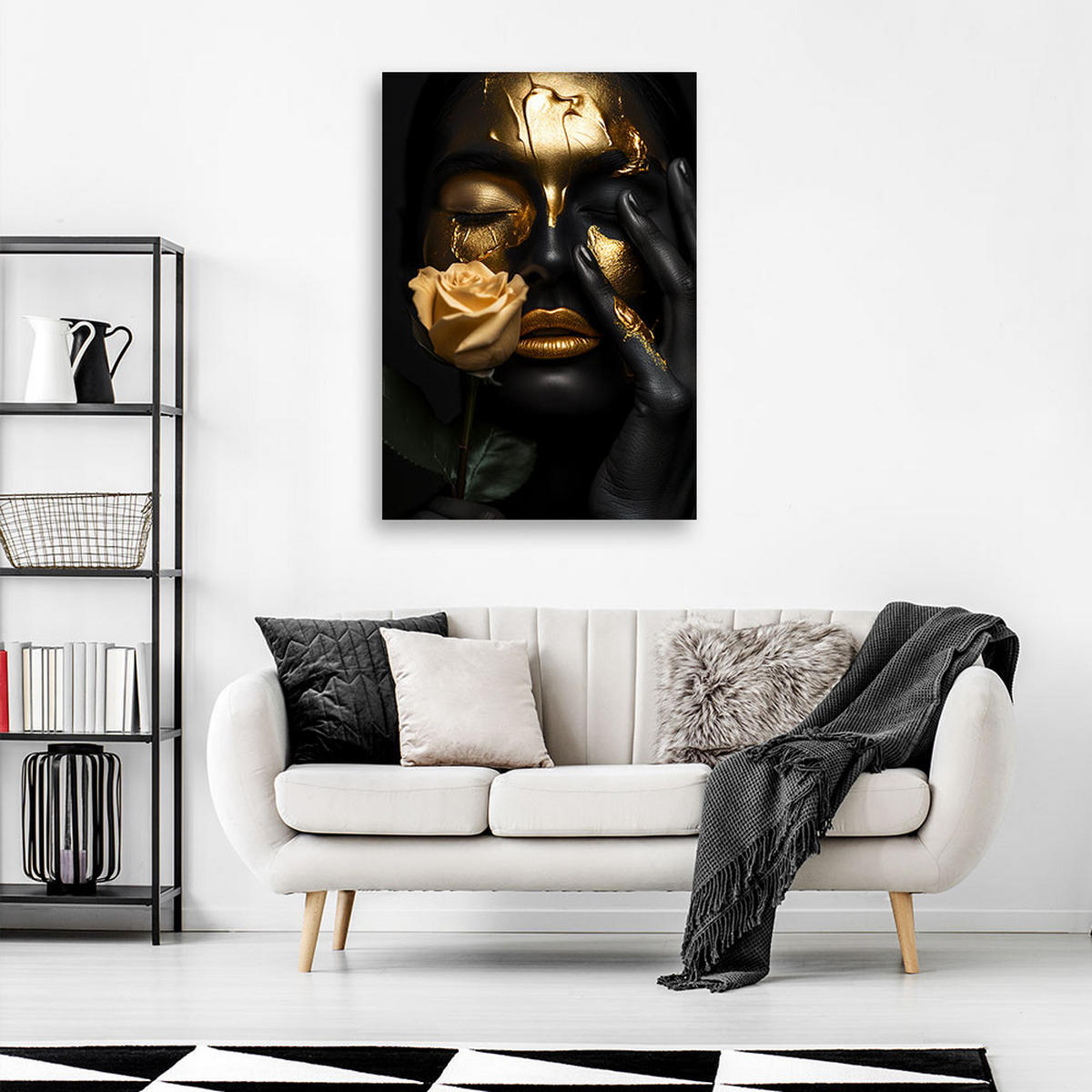 LEINWANDBILD Gold Glamour Gesicht einer Frau 40x60cm - Schwarz, Textil (40/60cm) - Feeby