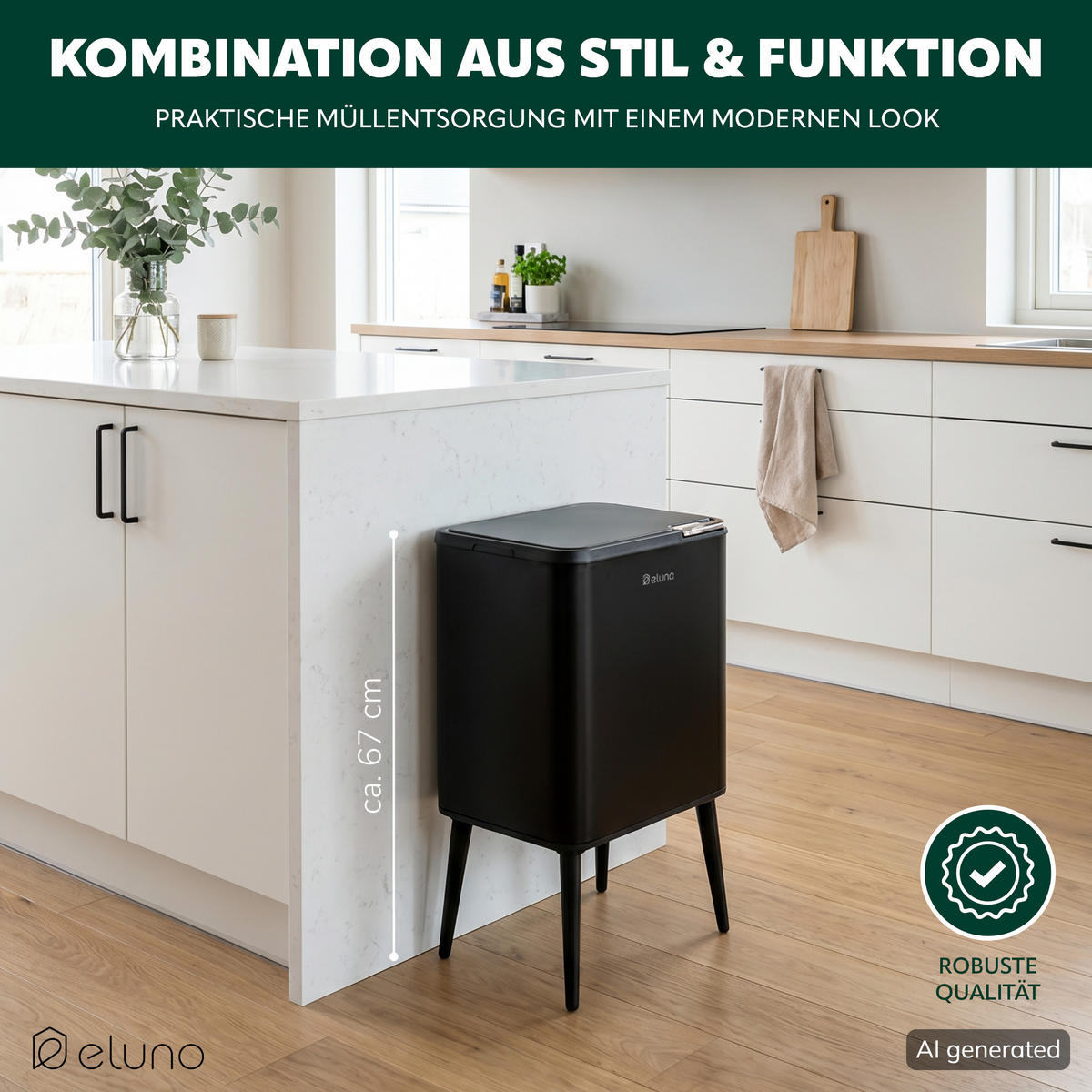ABFALLEIMER, 30 Liter, aus Metall, schwarz - Schwarz, Metall (40.5/67/31cm) - eluno