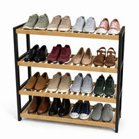 SCHUHREGAL Natur Schwarz Bambus 4 Ebenen - Hellbraun, Holz (70/75.5/24.5cm) - Relaxdays