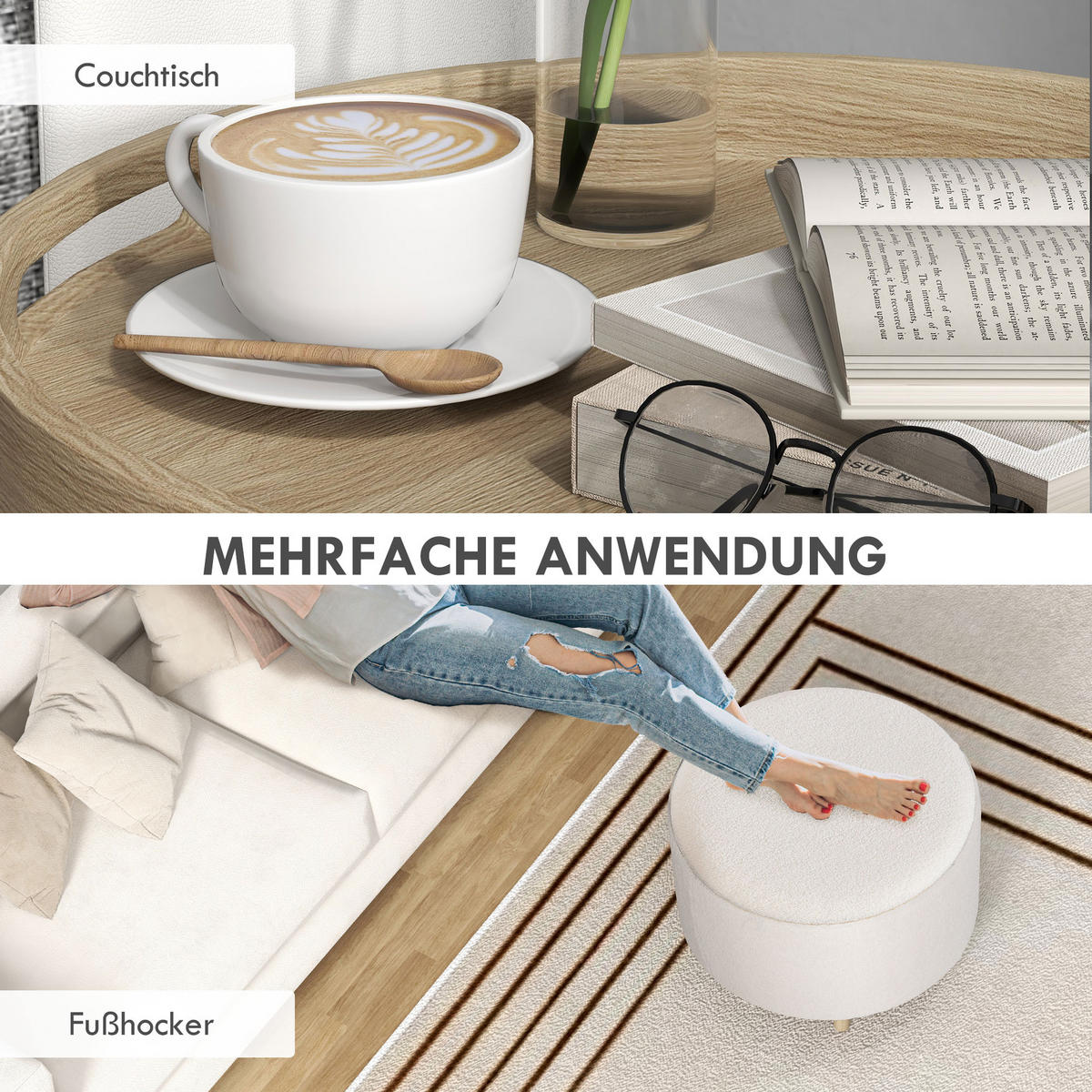 SITZHOCKER, Polsterhocker, Weiß - Weiß, Kunststoff (56/42/56cm) - HOMCOM
