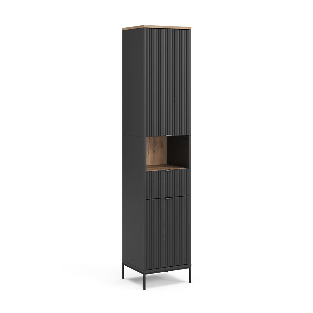 Vicco KOUPELNOVÁ SKŘÍŇKA Eliza, Černá/Dub Viking, 40 x 190 cm s dvířky a zásuvkou