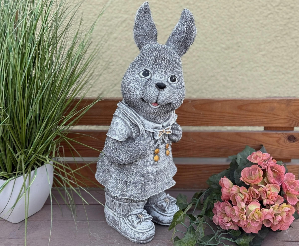 STEINFIGUR Hase Hasenmädchen Rosi frostfest Steinguss - Grau, Stein (19/46/20cm) - stoneandstyle