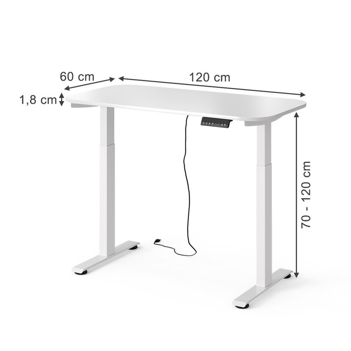 PSACÍ STŮL Elevate Bílá - bílá, kov (60/120/120cm) - Vicco