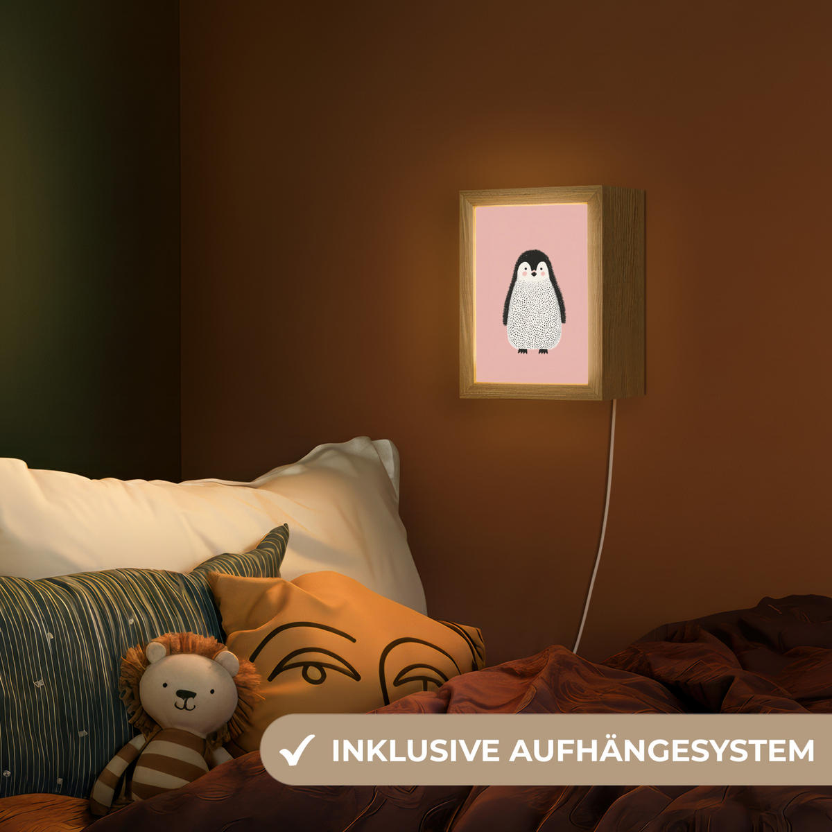 NACHTTISCHLAMPE Pinguin - Punkte - Minimalistisch - Rosa 15x20 cm - Rosa, Holzwerkstoff (8/15/20cm)