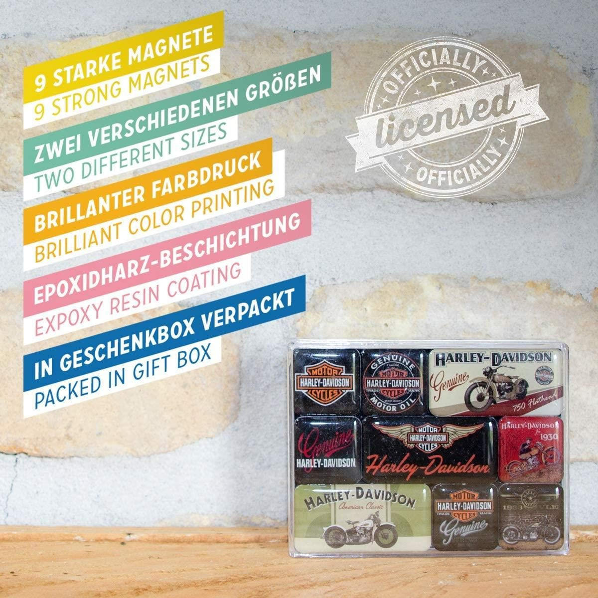 MAGNETSET 9-teilig Harley-Davidson Bikes - Multicolor, Metall (9/7/2cm) - Nostalgic-Art