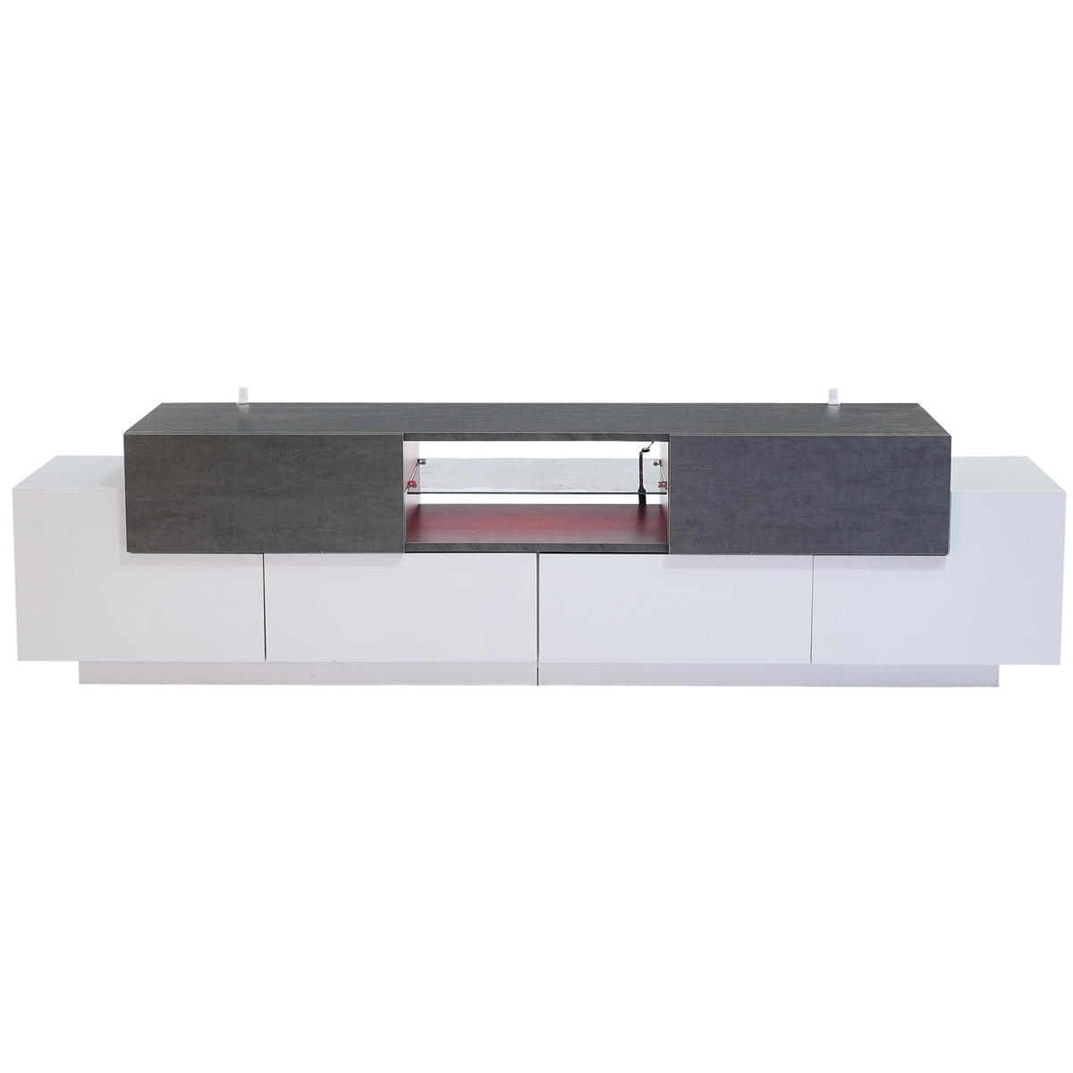 TV-LOWBOARD aus Spanplatte 180x40x45 cm Weiß/Grau mit RGB-LED-Beleuchtung, Glasablagen und viel Stauraum - Weiß, Holzwerkstoff (180/45/40cm) - Modfu
