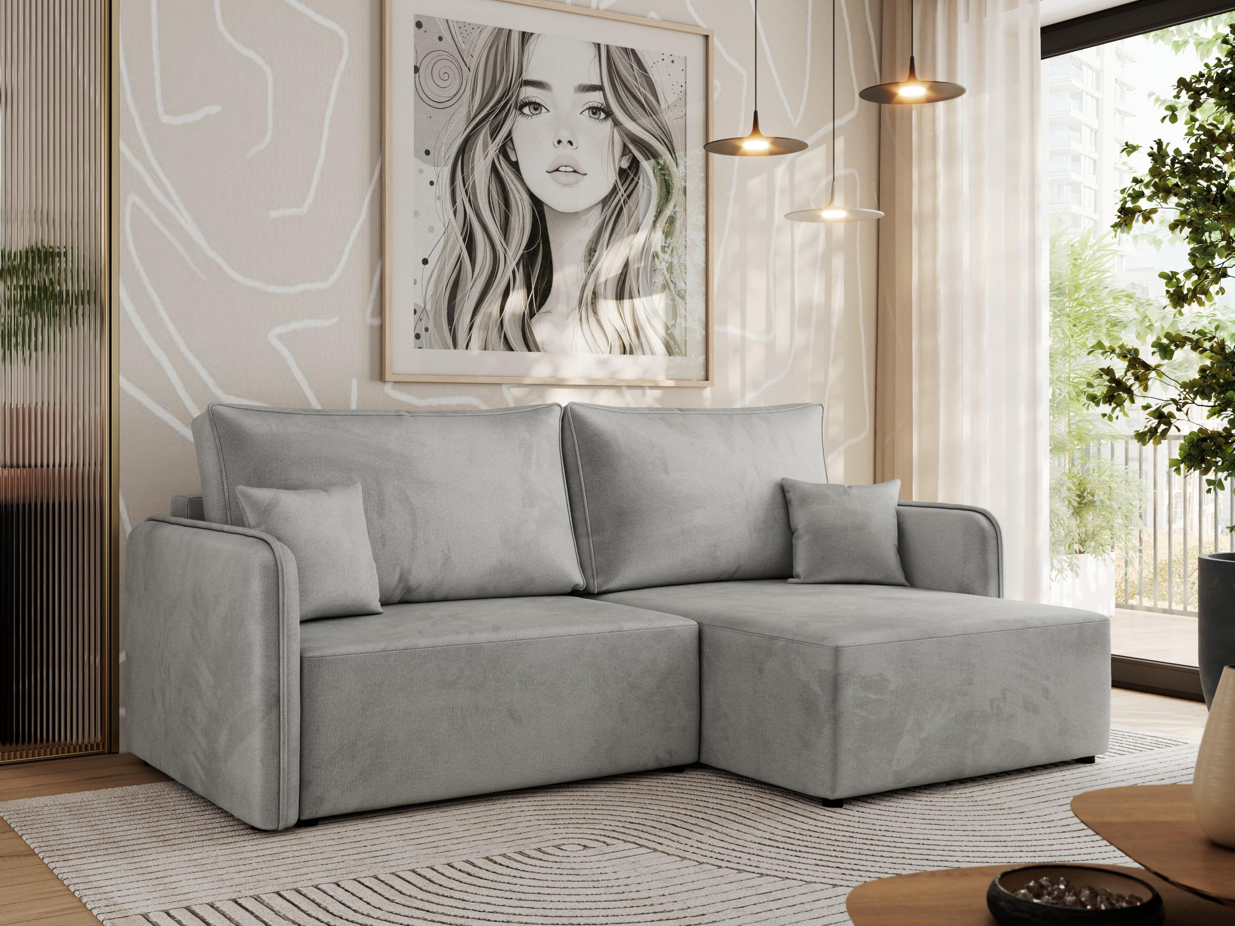 ECKSCHLAFSOFA MESTO L Hellgrau Velvet - rechts - Hellgrau/Schwarz, Kunststoff/Textil (147/227cm) - MKS