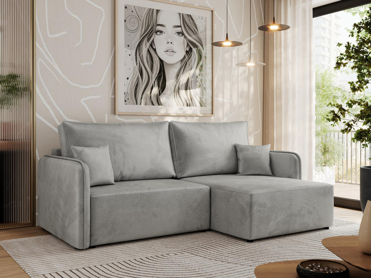 ECKSCHLAFSOFA MESTO L Hellgrau Velvet - rechts - Hellgrau/Schwarz, Kunststoff/Textil (147/227cm) - MKS