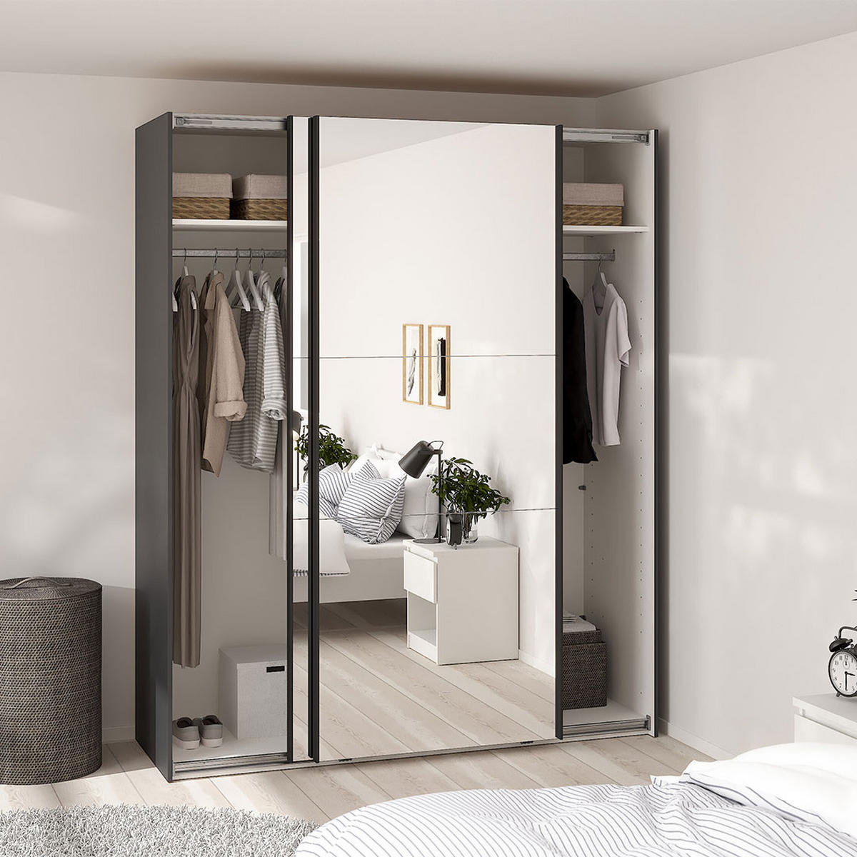 SCHIEBETÜRENSCHRANK, Como, Grau, Holzwerkstoff, 179 x 67 x 221 cm - Grau, Holzwerkstoff (179/221/67cm) - ebuy24