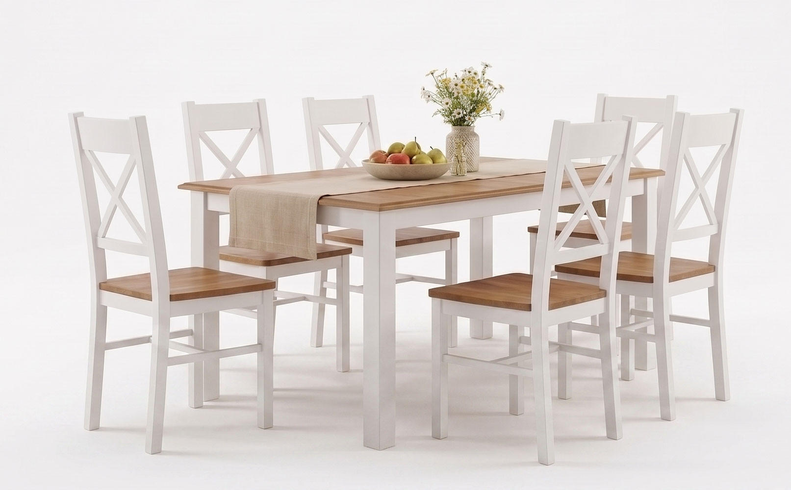 ESSZIMMER-SET Belluno Elegante 7-tlg Kiefer Weiß / Gebeizt Eiche 150-197 / 93 / 75cm - Eichefarben/Weiß, Holz (197/75/93cm) - Feldmann-Wohnen