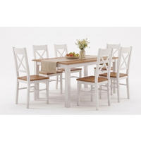 ESSZIMMER-SET Belluno Elegante 7-tlg Kiefer Weiß / Gebeizt Eiche 150-197 / 93 / 75cm - Eichefarben/Weiß, Holz (197/75/93cm) - Feldmann-Wohnen