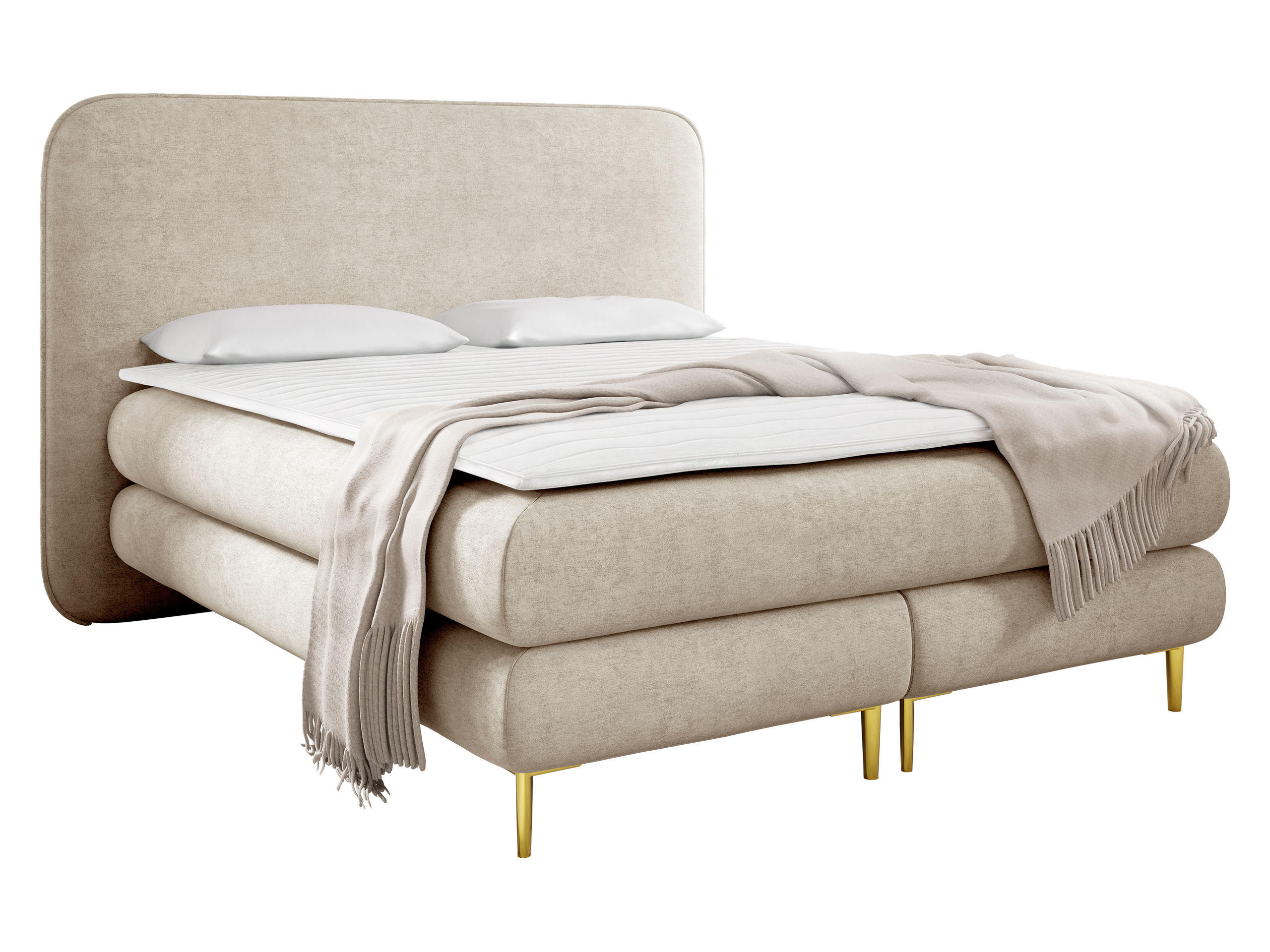 PAT CU LADĂ DE DEPOZITARE Amaretto - H3 - auriu/culoare naturală, material textil/lemn (140/200cm) - MIRJAN24