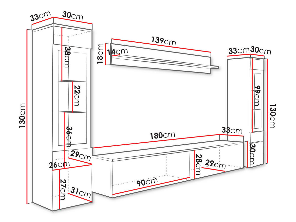 WOHNWAND Vera II - Kaschmir, Holzwerkstoff (30/130/33cm) - MIRJAN24