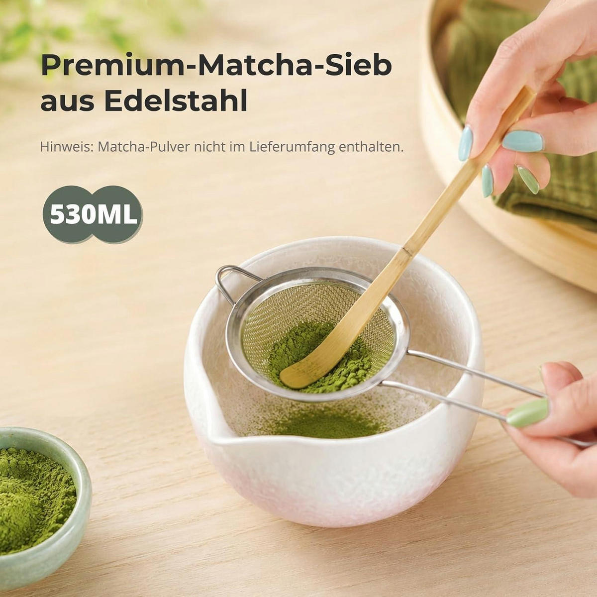 MATCHA Set 8-teilig mit Schale, Besen und Löffel - Rosa, Keramik (15.2/11/28cm)