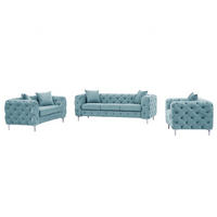 CHESTERFIELD-SOFA 3-Sitzer, 2-Sitzer & Chesterfield-Sessel - Samt - Pastellblau - EDWINA - Hellblau, Textil (91/76/220cm) - Vente-Unique