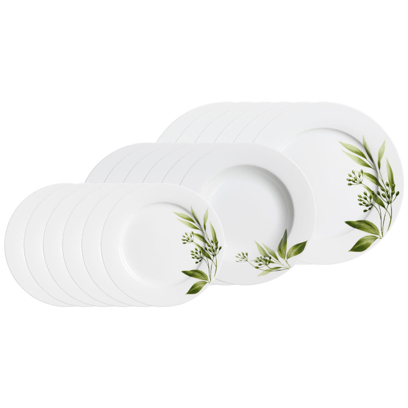 TELLER-SET Evora weiß-grün 18er Set - Weiß/Grün, Keramik (2/2/2cm) - Ritzenhoff Breker