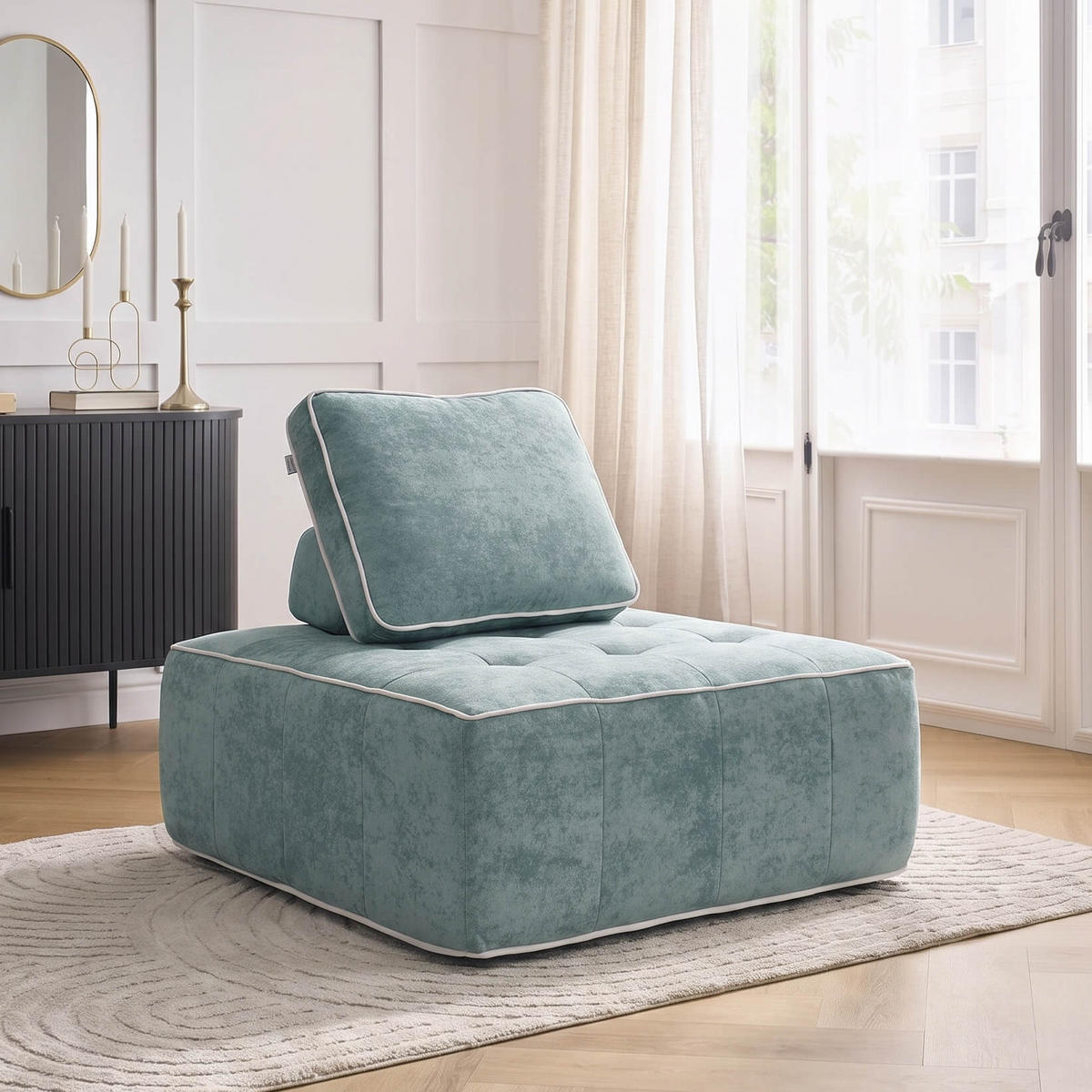 SESSEL Zen Salbei und Weiß 1-Sitzer - Salbeigrün/Weiß, Textil (100/75/100cm) - COCO Living