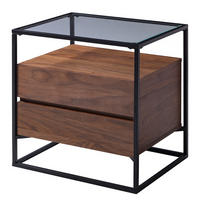 BEISTELLTISCH mit Schubladen - Echtholzfurnier / Metall - Walnuss / Schwarz - Braun, Glas/Holzwerkstoff (43/54/54cm) - home24