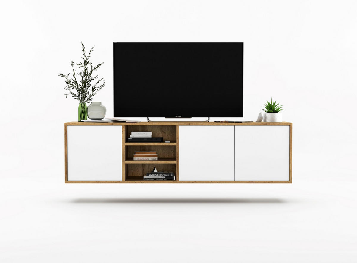 TV-LOWBOARD Apollo Eiche wotan Weiß Matt 150 cm - Weiß, Holzwerkstoff (150/39/35cm) - Meble Lindner
