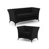 SITZGARNITUR 2+1 Chesterfield Whitby Schwarz Samt mit schwarzen Füßen - Schwarz, Holz/Textil (175/78/82cm) - S-Style Möbel