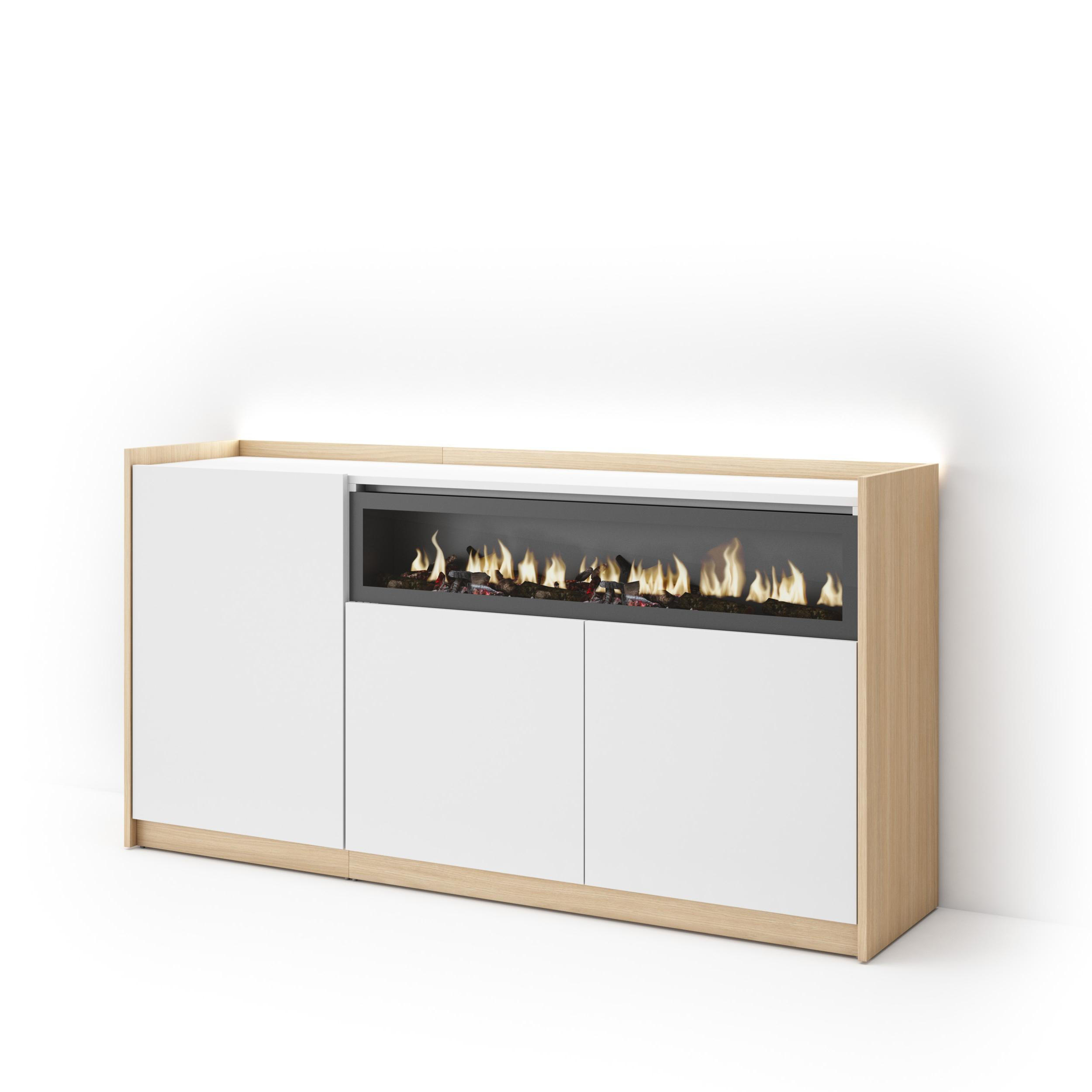 SIDEBOARD, Weiß und Eiche, 156/37/80cm, Kamin mit Feuereffekt - Weiß, Holzwerkstoff (156/80/37cm) - Skraut Home