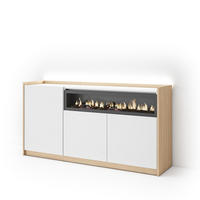 SIDEBOARD, Weiß und Eiche, 156/37/80cm, Kamin mit Feuereffekt - Weiß, Holzwerkstoff (156/80/37cm) - Skraut Home