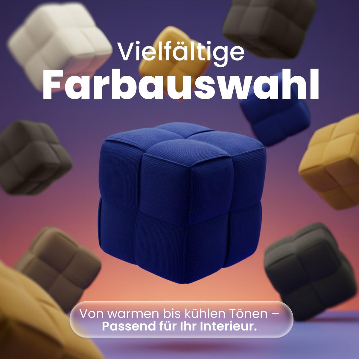 SITZWÜRFEL eckig 40/40/40 cm Cord Dunkelgrau - Dunkelgrau, Kunststoff/Textil (40/40/40cm) - CLP