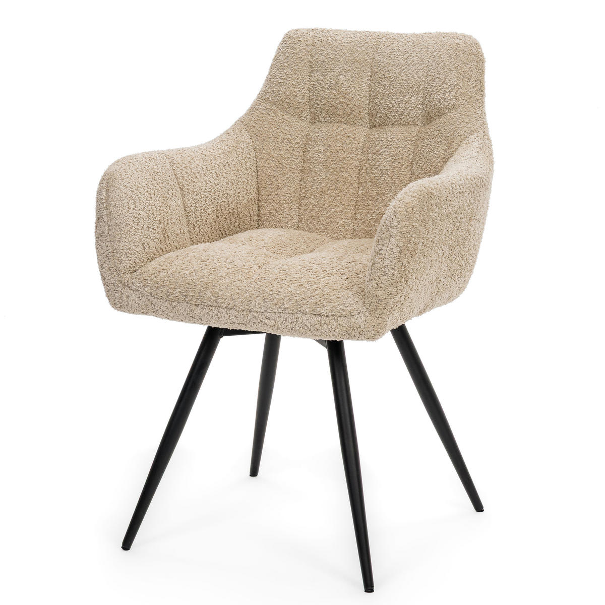 STUHL FANO drehbar gepolsterter mit Steppung - hellbeige - Boucle - Beige/Schwarz, Textil/Metall (58/83/59cm) - NEW HOME