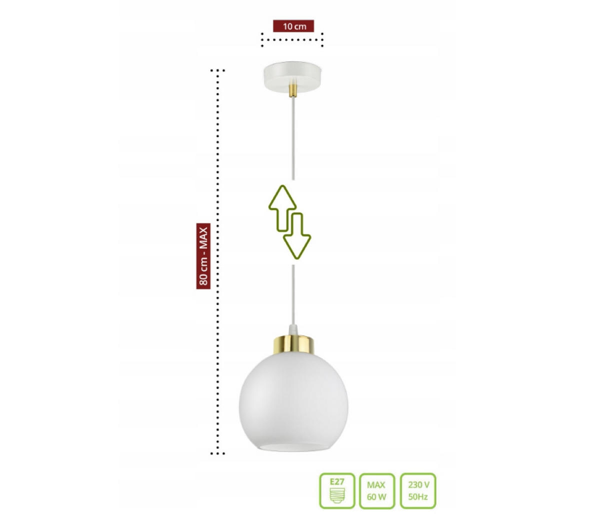 PENDELLEUCHTE GOLDGLAS - Goldfarben/Weiß, Glas/Metall (14/14/80cm) - kiki design