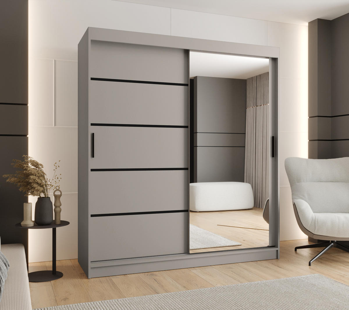 ŠATNÍ skříň s posuvnými dveřmi 200/180/62 2dveřová - černá/kašmírová, dřevo/plast (180/200/62cm)