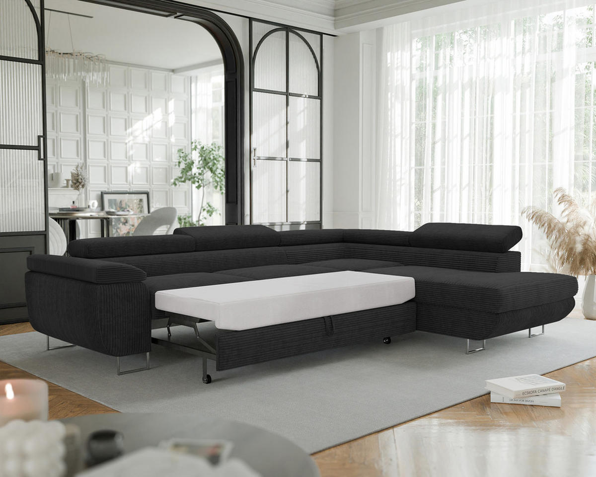 ECKSOFA ANTON mit Schlaffunktion und Bettkasten Anthrazit - Anthrazit, Holzwerkstoff/Kunststoff (274/203cm) - Idohome