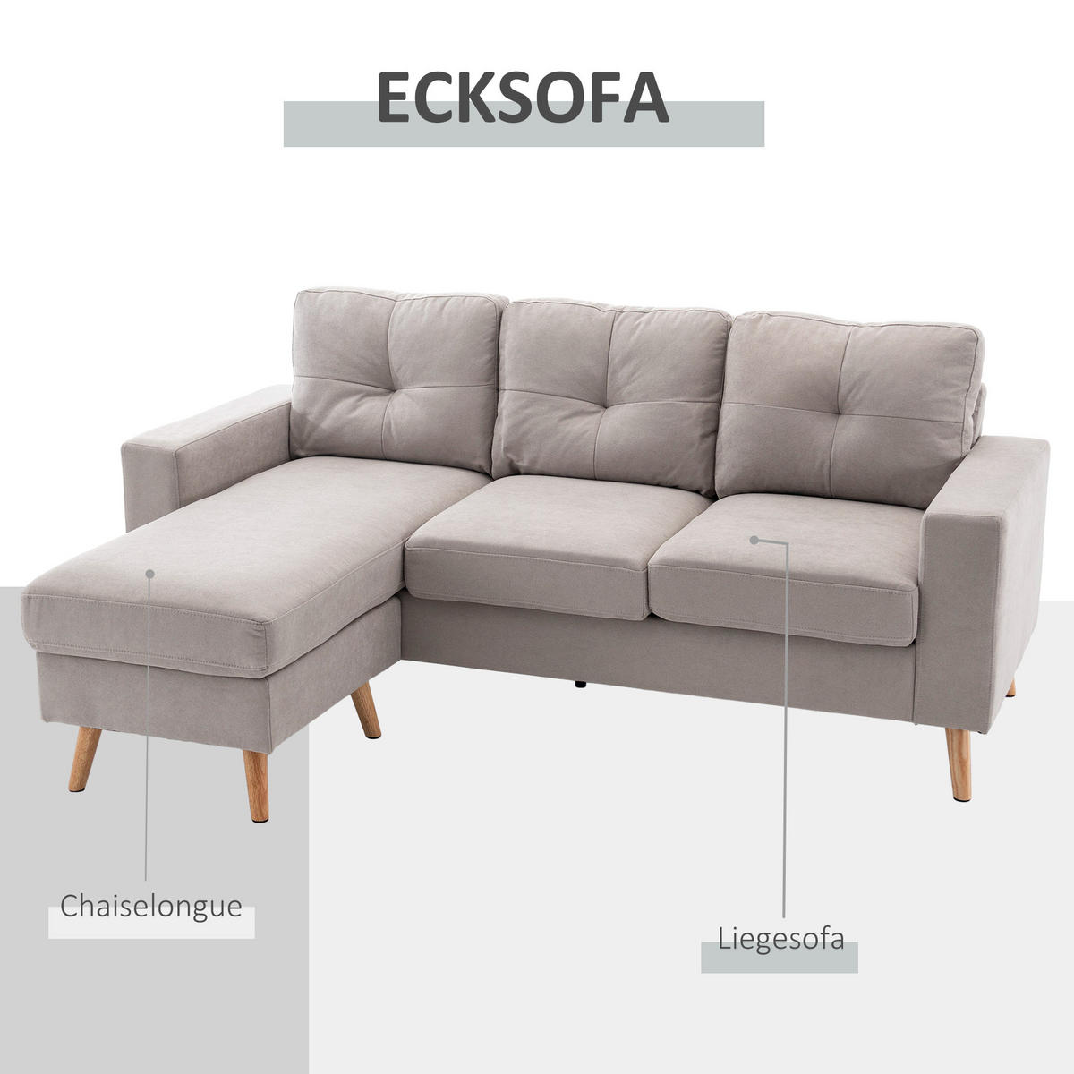 ECKSOFA 193/136/85 cm hellgrau aus Leinenoptik mit Chaiselongue - Hellgrau, Textil (136/193cm) - OKWISH